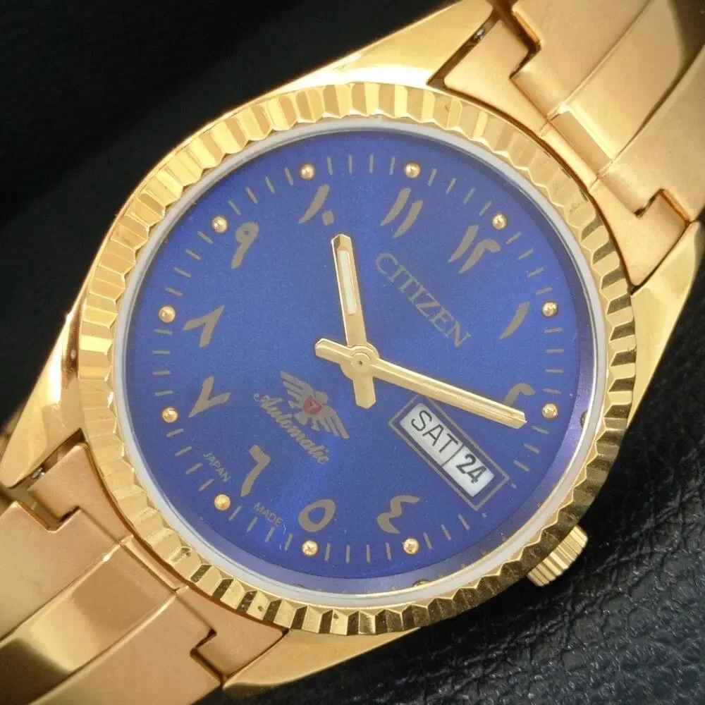 Vintage 1977 Citizen Automatic Mens Gold Watch W/daydate & Blue accents